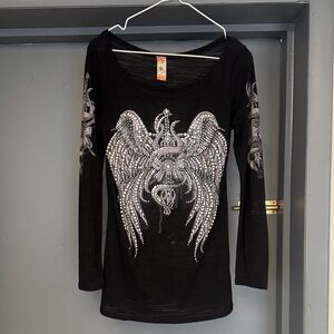 S-Twelve Black Long Sleeve Top with Silver Design